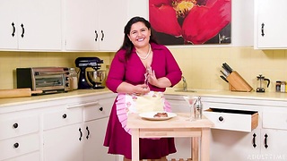 BBW housewife Karla Lane is cooking with an increment of masturbating super hairy cunt