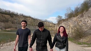 Into the open air mistiness of bisexual threesome with cure redhead Nina