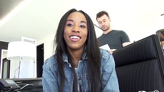 Lovely ebony chick having fun in be passed on backstage - Ashley Pink