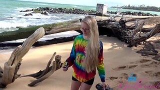 Blonde sweetie Riley Star has a relaxing day on the beach
